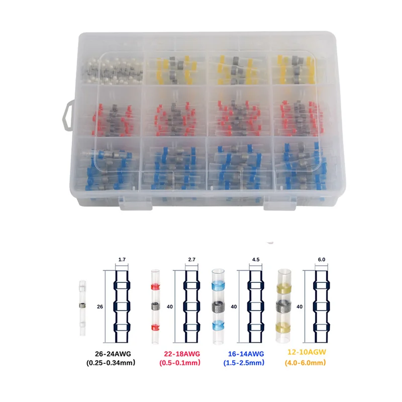 

250Pcs Seal Solder Wire Connectors Set Heat Shrink Butt Connectors Waterproof Insulated Electrical Wire Terminals 0.5-6.0mm2