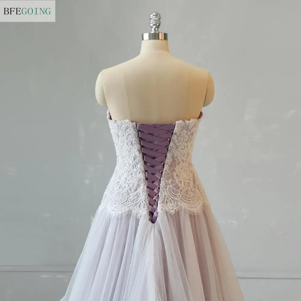 Tulle Lace Beading Sweetheart Strapless Sleeveless ความยาว A-Line ชุดแต่งงานชุดเจ้าสาวชุดกวาด/แปรง