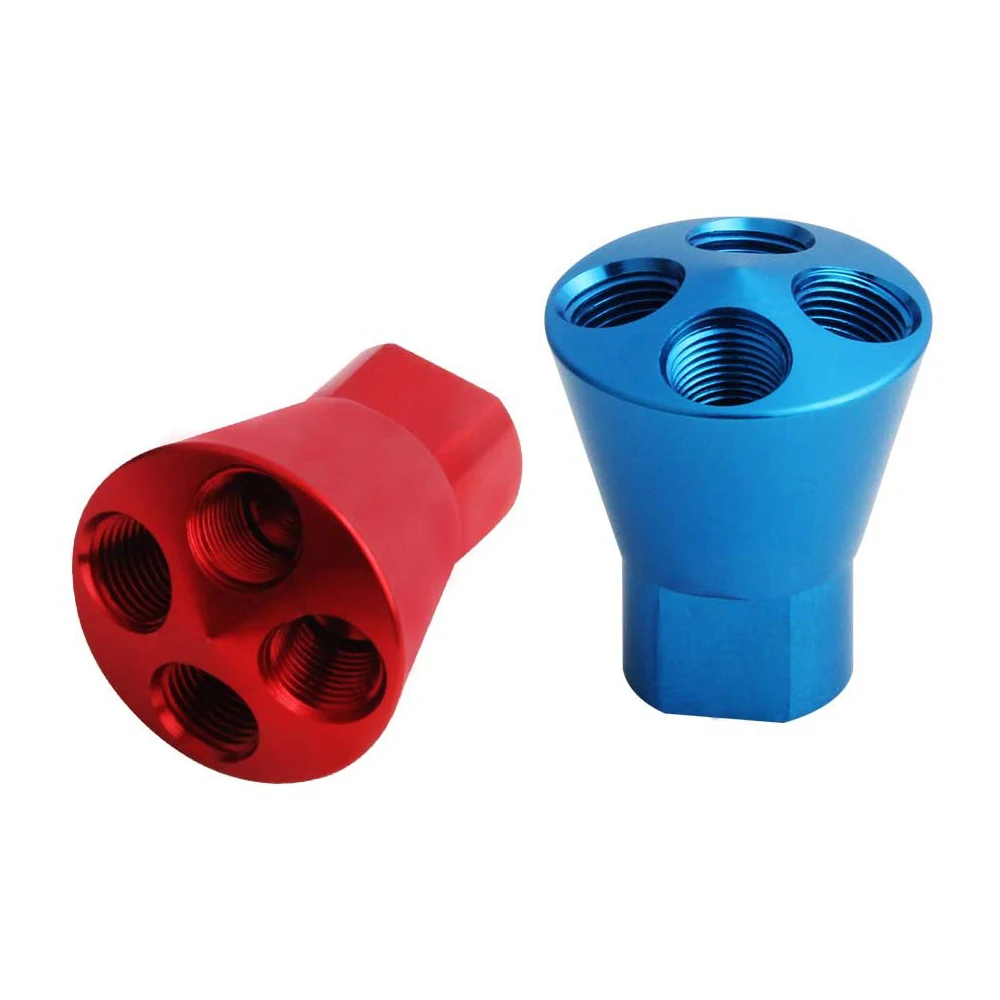 Nitrous Showerhead Distribution Block 4 Port 1/8 NPT Outlet,Sold in Sets of Couple (Red for Fuel and Blue for N2O)