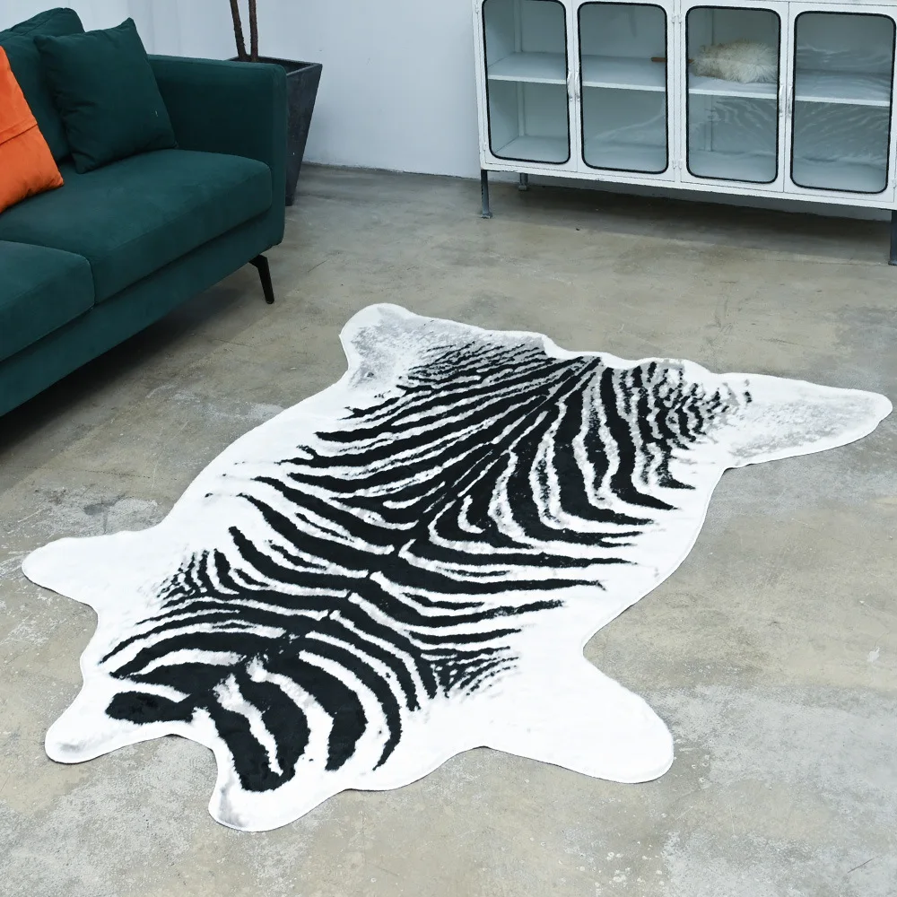 

New Imitation Animal Skin Carpet Non-slip Cow Zebra Striped Area Rugs And Carpets For Home Living Room Bedroom Floor Mat