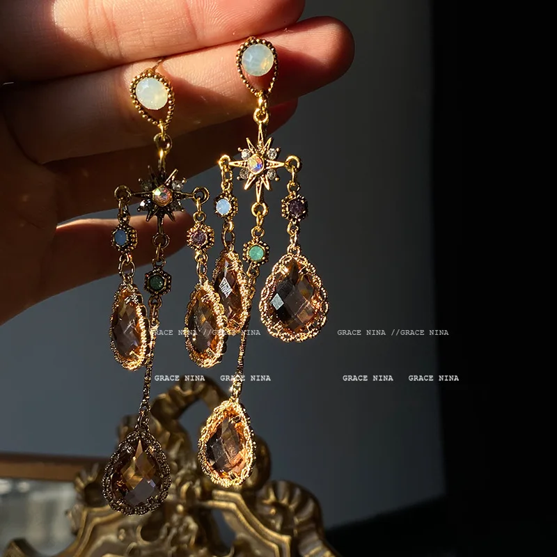 Boucles d'oreilles Vintage Style Baroque, boucles d'oreilles à pampilles exagérées, filet français, tempérament rouge, Super féerique