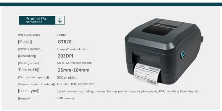 Imprimante de codes à barres et de codes de transport électronique, pour zèbre GT820 Express logistique