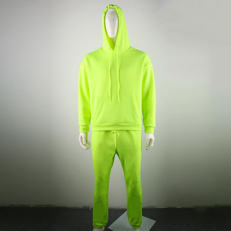 OMSJ 2024 Fashion Neon Style Mens Sets Fluorescence Green Hooded Sweatshirt+Sweatpants Two Piece Autumn Winter Casual Tracksuit