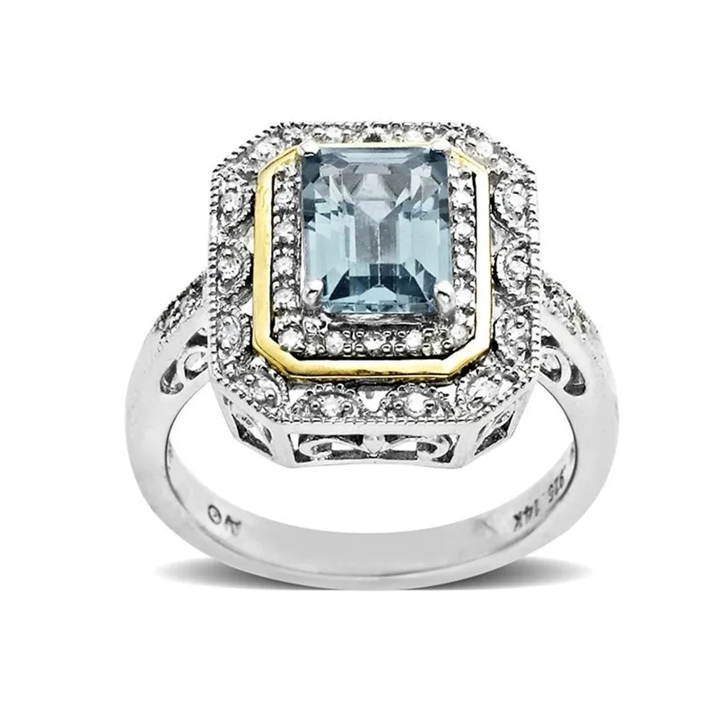 Women\'s Fashion Accent Art Deco-Style and Gold Crystal Ring Bride Wedding Band CZ Jewelry Gifts Size 6-10