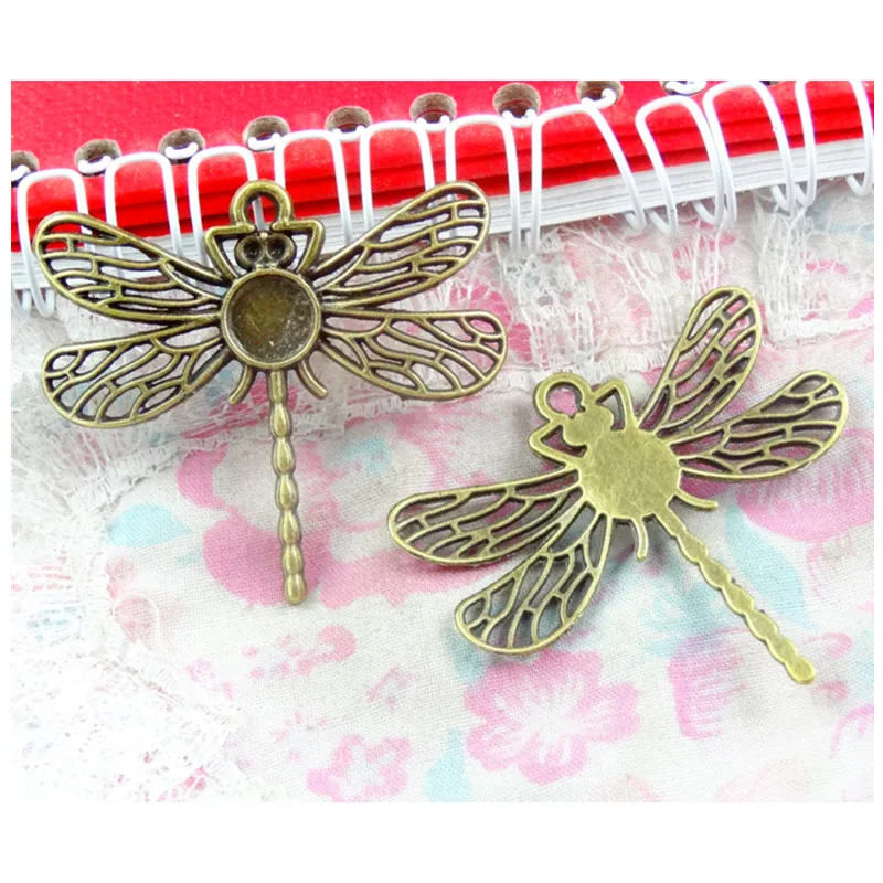 

20 Pieces/Lot Round 8MM Base Vintage Style Antique Bronze Plated Dragonfly Pendant Blanks Diy Accessories