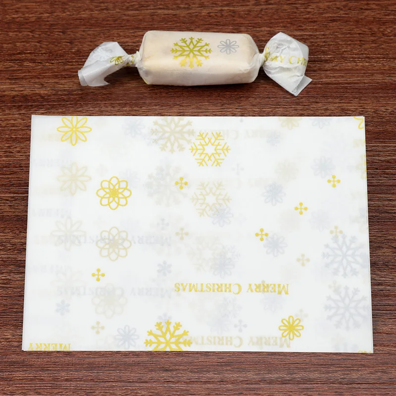 500pcs/lot Xmas Light Yellow Merry Christmas  Simple Style Nougat Wrapping Paper Snowflake Flower Gift Baptism Sugar Packaging