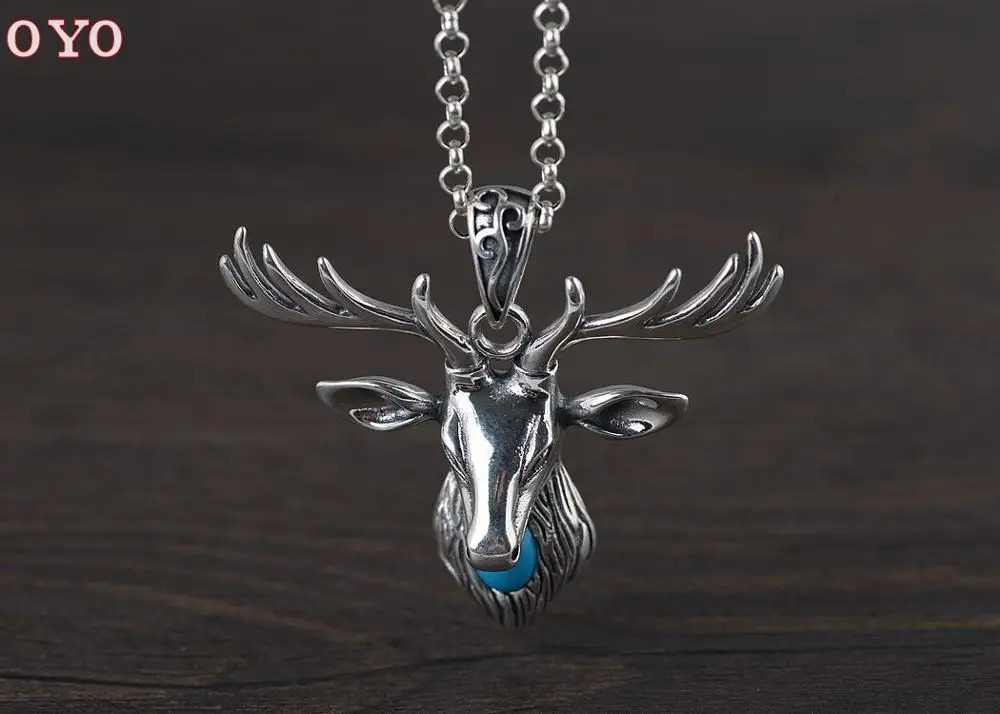 S925 Silver Retro High Polished Surface Thai Silver Elk Sika Deer Optimized  Silver Pendant