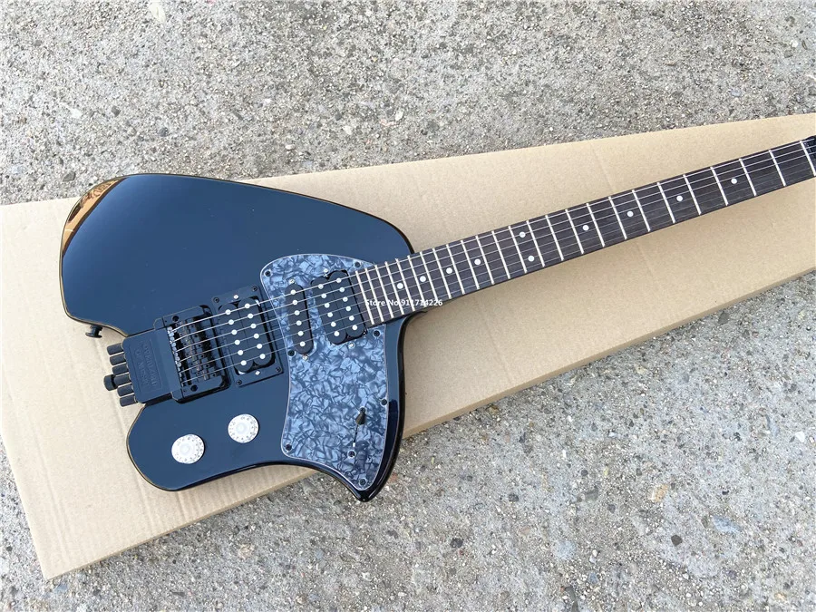 High quality customized version of headless 6-string electric guitar black personality shape can be customized free shipping