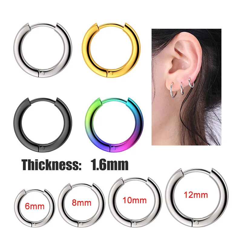 Mini pendientes de aro pequeños de acero de titanio para hombres y mujeres, hebilla de oreja delgada de 1,6mm, joyería antialérgica que no se decolora, 1 par