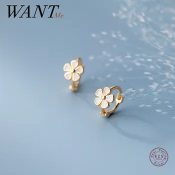 WANTME-정품 925 스털링 실버 달콤한 로맨틱 꽃 귀 버클 여성용, 한국 소녀 패션, 생일 귀걸이 쥬얼리 선물