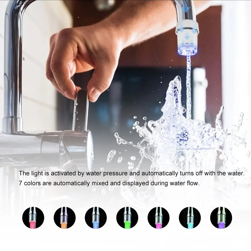 7 Colors LED Light Water Glow Faucet Tap RGB Stainless Steel Water Tap Nozzle for Kitchen Faucet Bathroom Kitchen Accessories