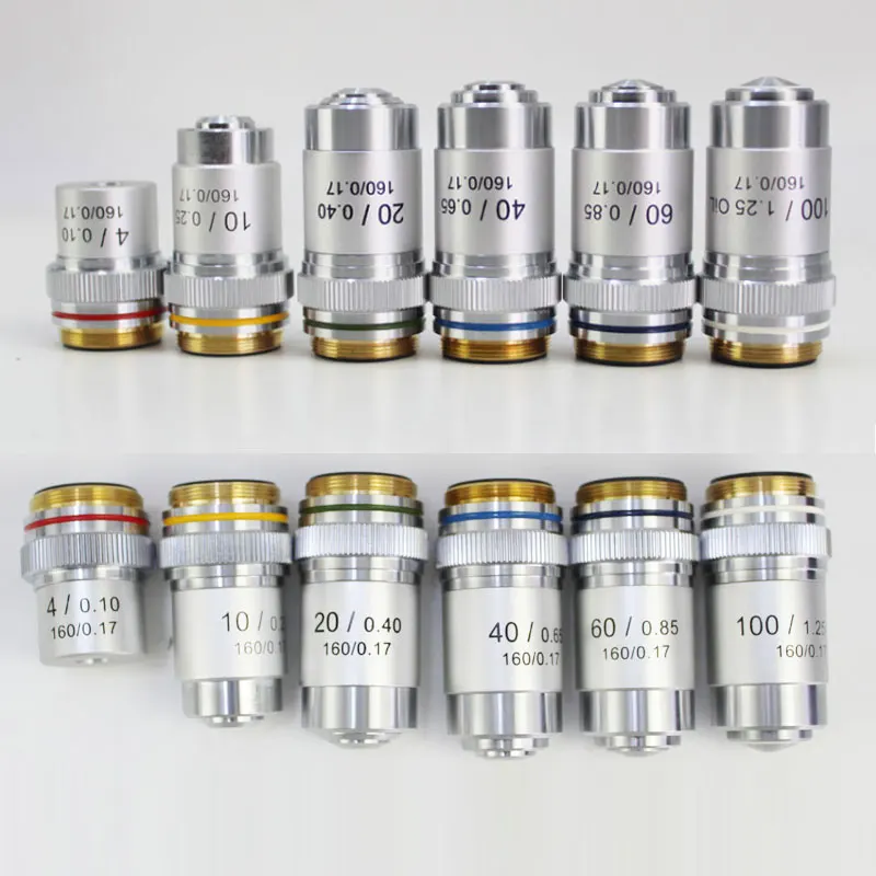 

4x 10x 20x 40x 60x 100x Biological Microscope Achromatic Objective Lens Thread 20.2mm 195 Objective Lens