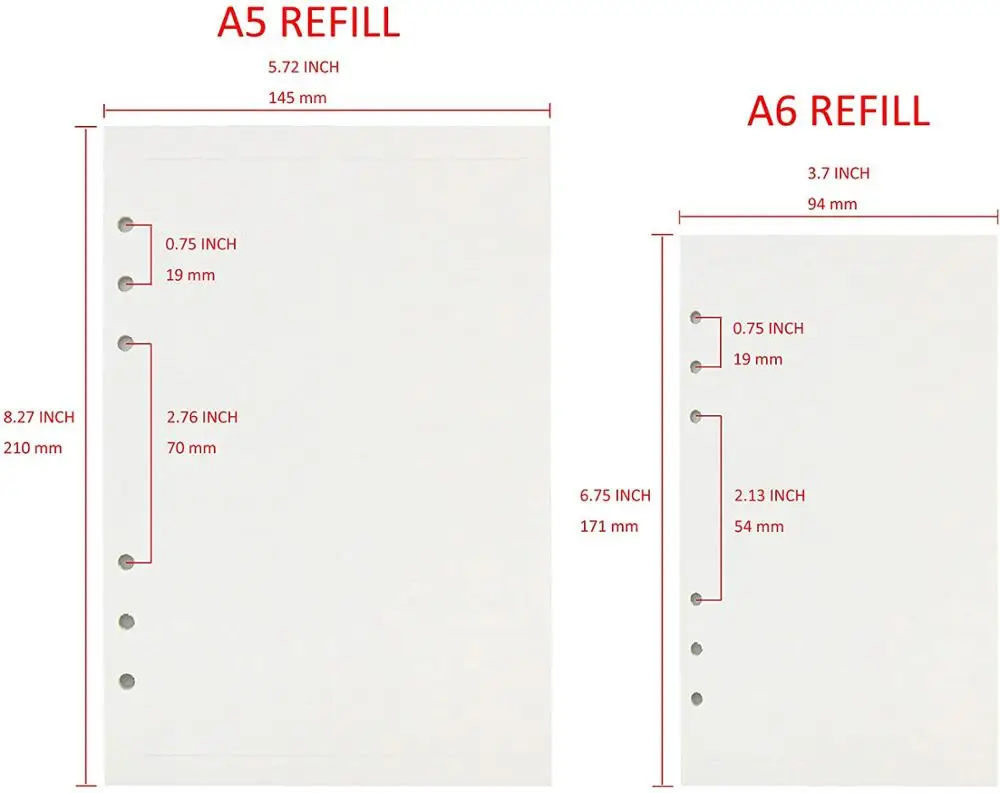A5/A6 6 Fori Planner/Organizzatore Ricariche Set, Ricariche Per Confezione, 90 pagine/45 Lenzuola Per Voce (Governato Ricariche)