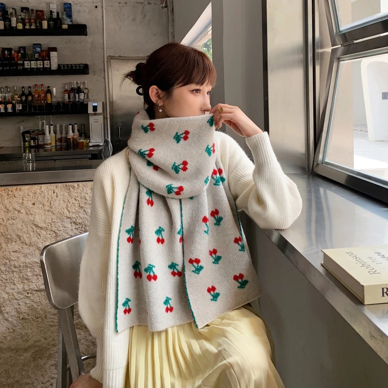 

Fashion Imitation Cashmere Women Retro Fresh Cute Print Winter Warm Knitted Casual Sweet Wild Female Thick Long Wrap Shawl Scarf