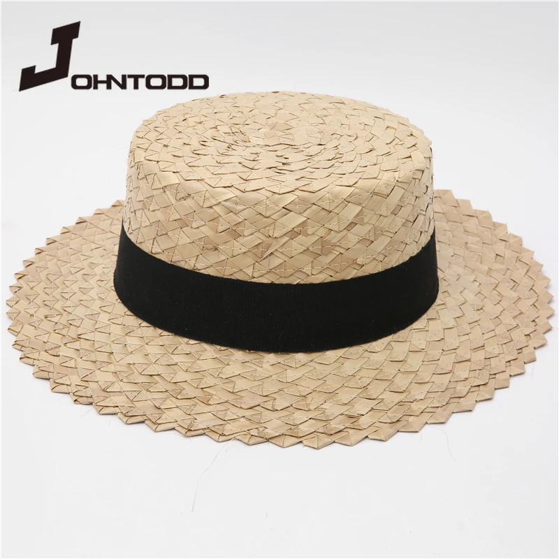 

2021 Summer Women Men Flat Top Straw Hats Solid Color Belt Band Striped Sun Hats Wide Brim Ladies Casual Outdoor Beach Travel