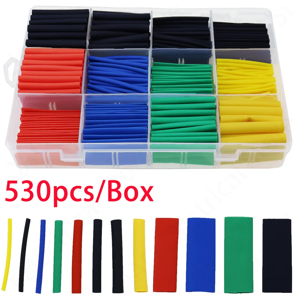 580pcs 530pcs 280pcs 127pcs 2:1 Wrap Wire Cable Insulated Polyolefin Heat Shrink Tube Ratio Tubing Insulation Shrinkable Tubes