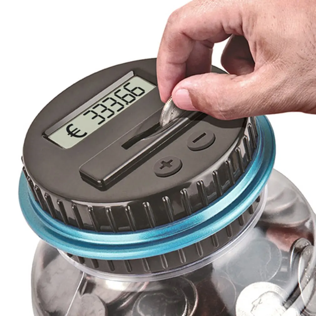 อิเล็กทรอนิกส์ดิจิตอล Piggy Bank จอแสดงผล LCD อิเล็กทรอนิกส์ธนาคารเหรียญเงินกล่อง Jar เคาน์เตอร์ที่ด...