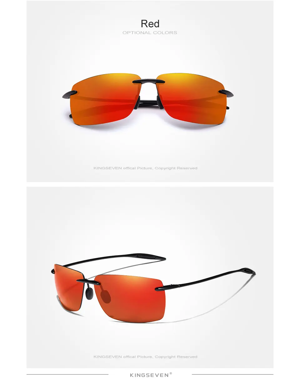 KINGSEVEN Marke Polarisierte Sonnenbrille Männer Mode Randlose Linse Fahren Quadrat Sonnenbrille Männlichen Frauen TR90 Goggle Zonnebril – Detail 7