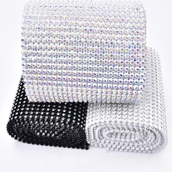 Sewing 24 Rows Black Plastic Base 3mm Crystal AB Rhinestone Mesh Net Trim Fabric for Needlework Garment Shoes Bags