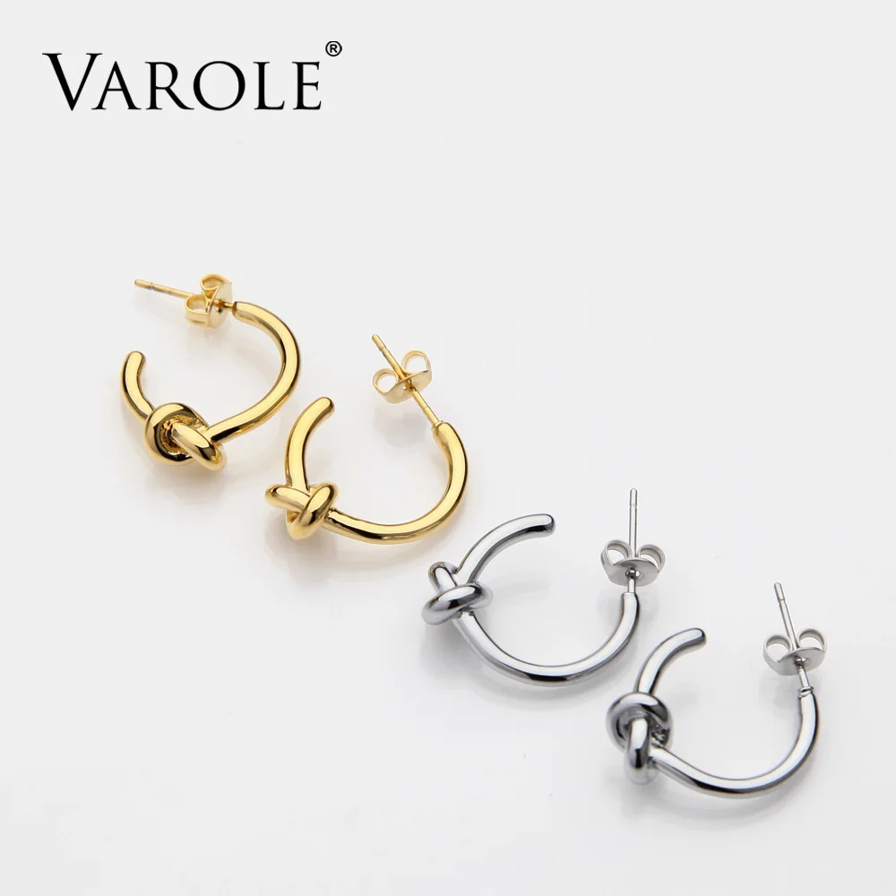 Classic Knot Stud Earrings - Round Gold Tone for Women