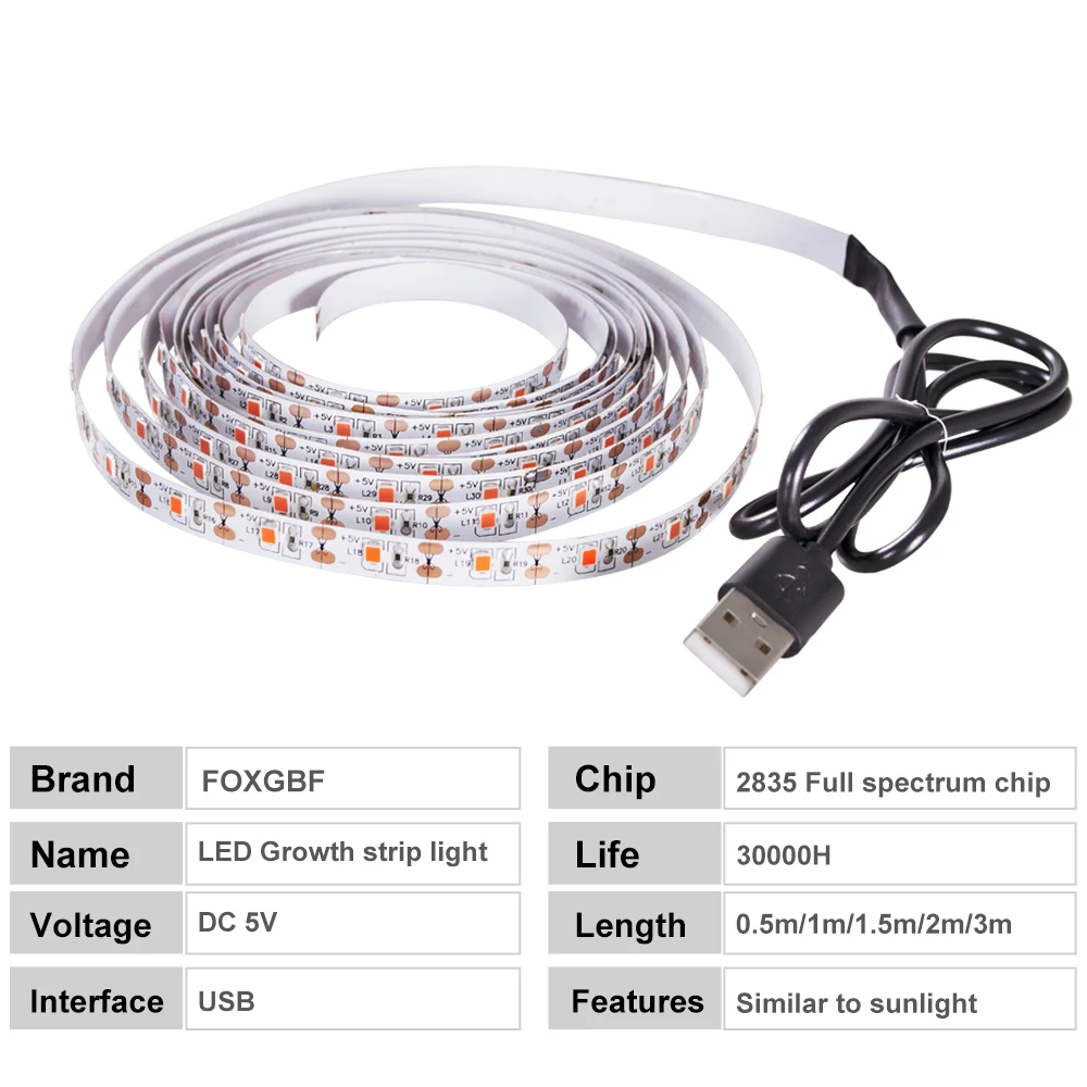 USB Phytolamps for Plants LED Plant Growth Light Strip 5V 2835 Chip 0.5m 1m 2m 3m for Hydroponic Greenhouse Seedlings Growth