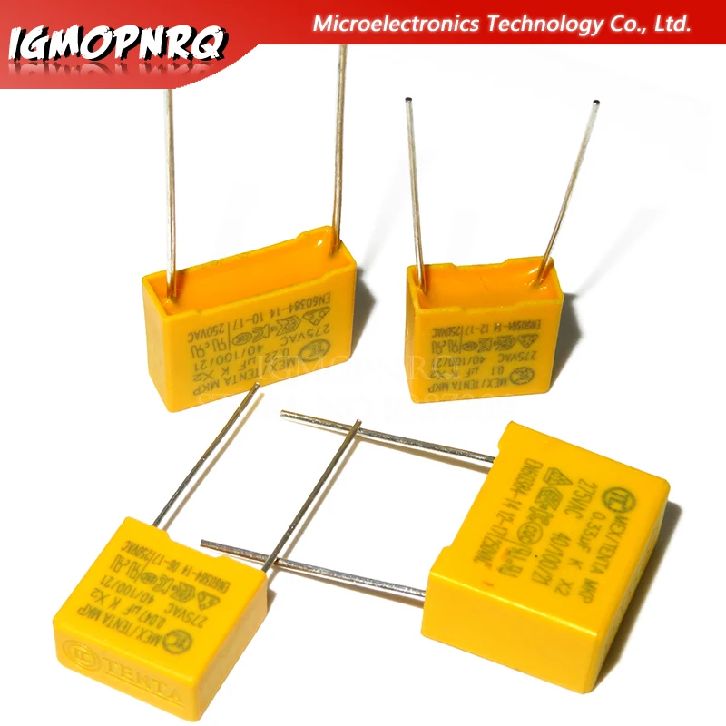 Capacitor do filme do polipropileno da série X2, Capacitor 275VAC, 0,01 UF ~ 2,2 UF, 10nF, 100nf, 150nf, 200nf, 680nf, 470nf, 1UF, novo, 10 PCes