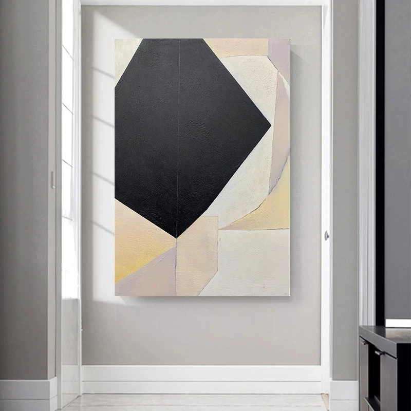 Modern Fashion Canvas Art, Handmade Texture Oil Painting, Block Shape Abstract Graph, Bedroom Entry Bar Wall Decor Unframed