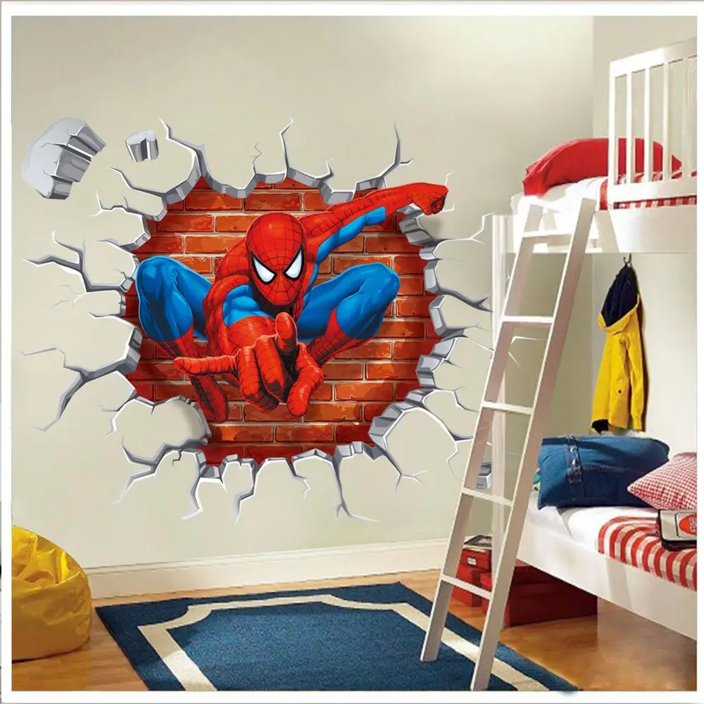 Pegatinas de pared de dibujos animados de Spiderman, superhéroe de Marvel, pegatina extraíble impermeable, Mural para fondo de sala de estar, decoración de habitaciones de niños