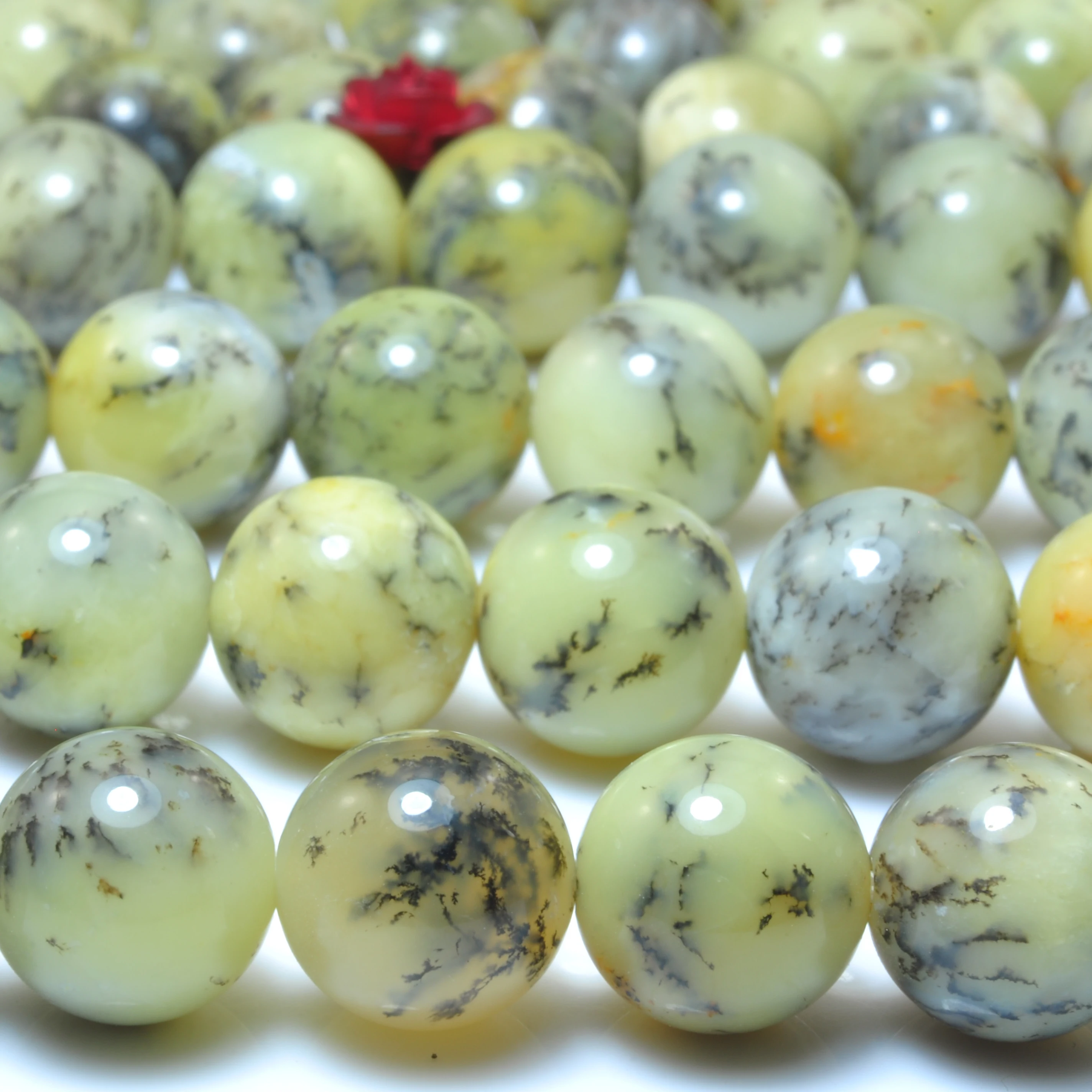 Natural Yellow Moss Opal Smooth Round Loose Beads Wholesale Gemstone Semi Precious Stone Bracelet Necklace Jewelry Making Design