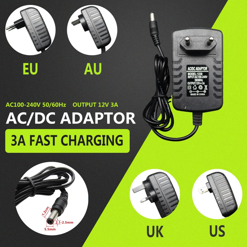 

4PCS12V3A Power adapter 12V2A American standard 12V1A AC100V-240V For lamp with LCD screen security monitoring charger