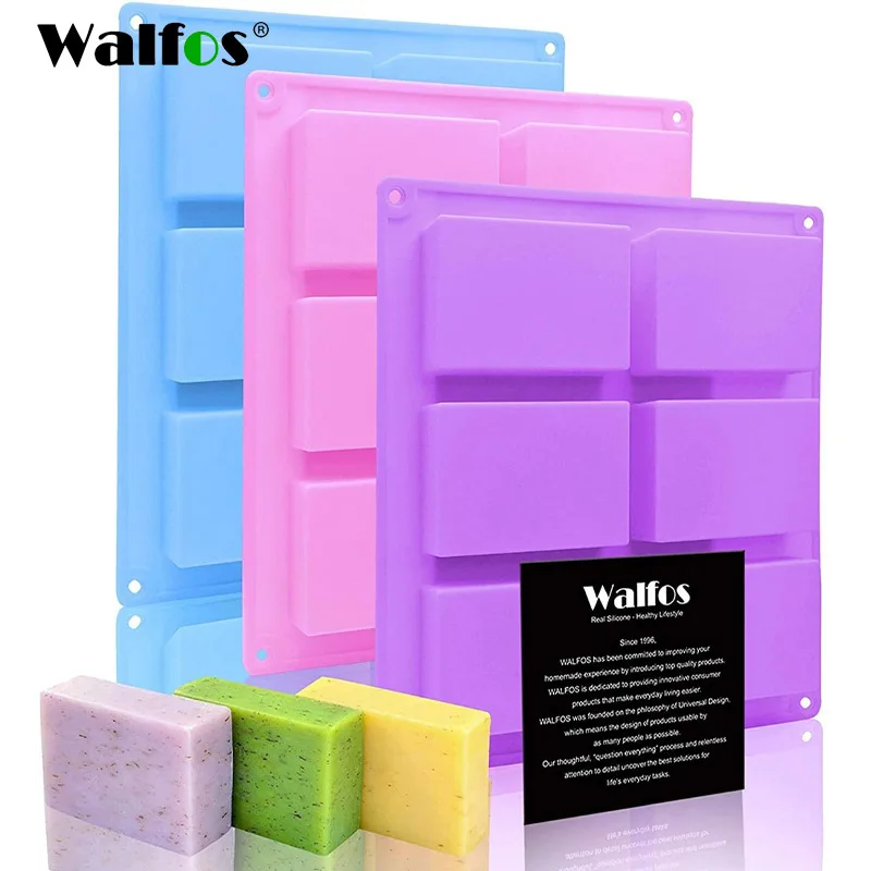 

WALFOS 6 Cavity Silicone Mold for Making Soaps 3D Plain Soap Mold Rectangle DIY Handmade Soap Form Tray Mould