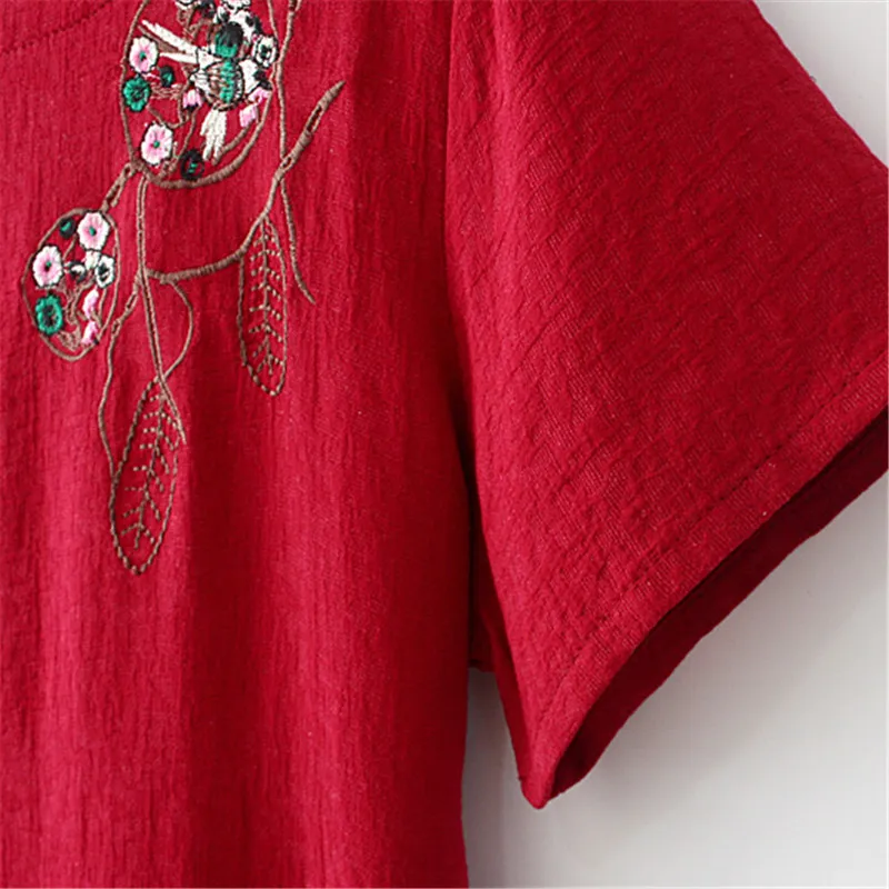 Plus Size Women Clothing Short Sleeves O-Neck Chinese Style Embroidery Cotton Summer Dress For Fatlady Wear In Summer