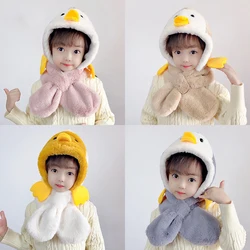 Children's Winter Hat Cute Penguin Hats For Kids Girls Boys Windproof Cold-proof Warm Velvet Fluffy Cap Scarf 1 Piece Gorras