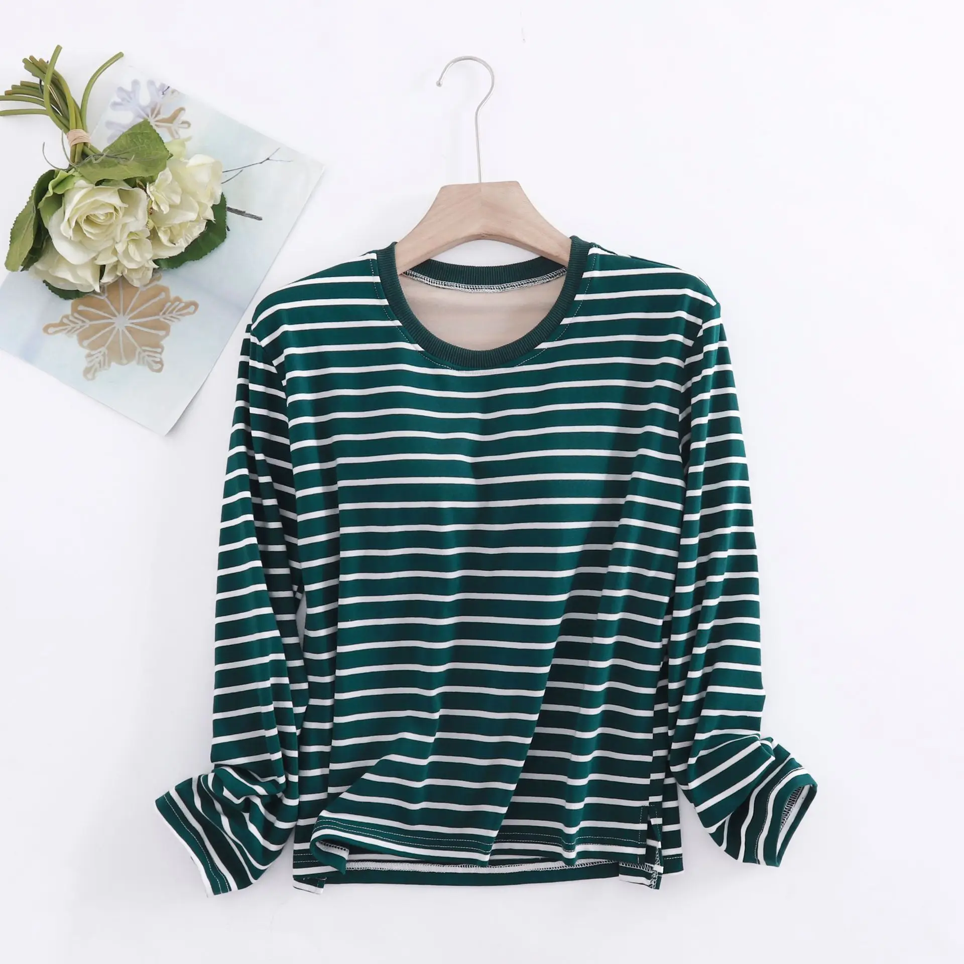 Fdfklak Sexy Chest Pad One Piece Sleep Pajamas Women Casual Striped Long Sleeve Sleepwear Tops Spring Autumn Nightwear Shirt