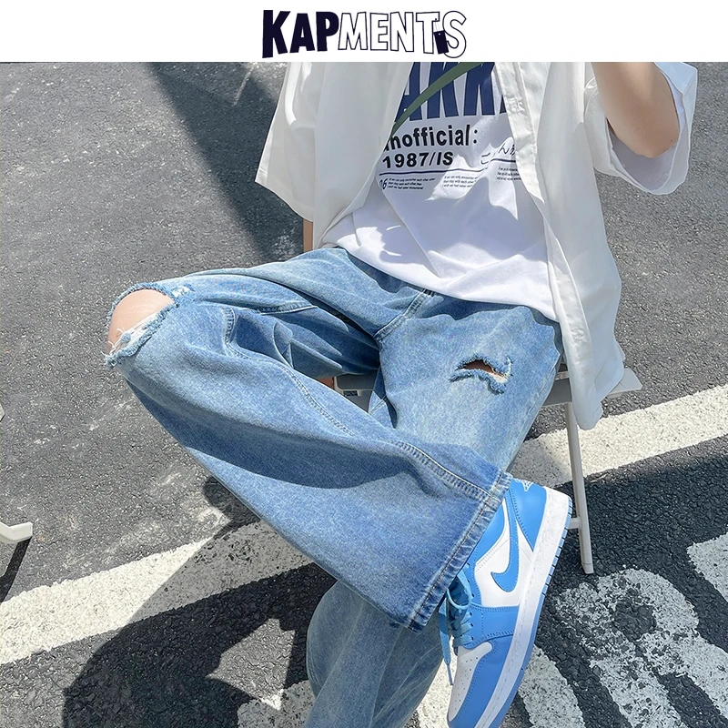 KAPMENTS Men Designer Hole Jeans Joggers 2023 Mens Harajuku Korean Fashion Denim Trousers Male Streetwear Hip Hop Joggers Pants