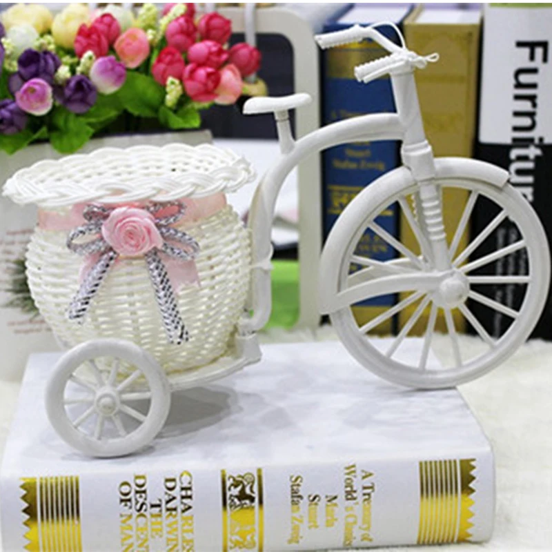 Rattan Basket Pot Bicycle Vase, Household Wedding Decoration, Table Top Colorful Rose Flower, Daisy Artificial Flower Pot