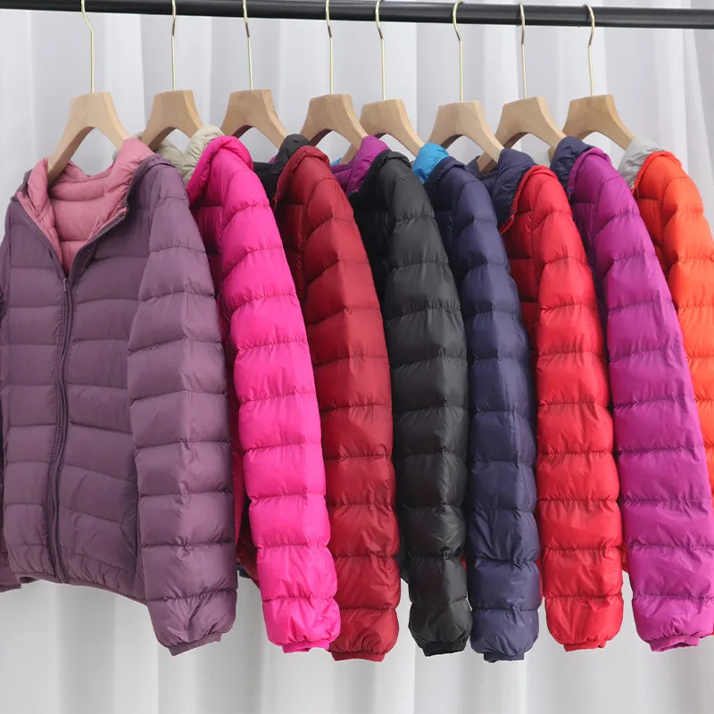 Winter Double-sided Coat Women Ultra Light White Duck Down Jacket Parkas Female Hooded Down Coats Short Oversize Puffer Outwears