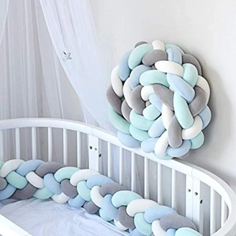 Baby Braided Bed Crib Bumper Breathable Knotted 4 Braided Plush Nursery 4 Strand Cradle Bumper Newborn Crib Soft Pillow Sleeping