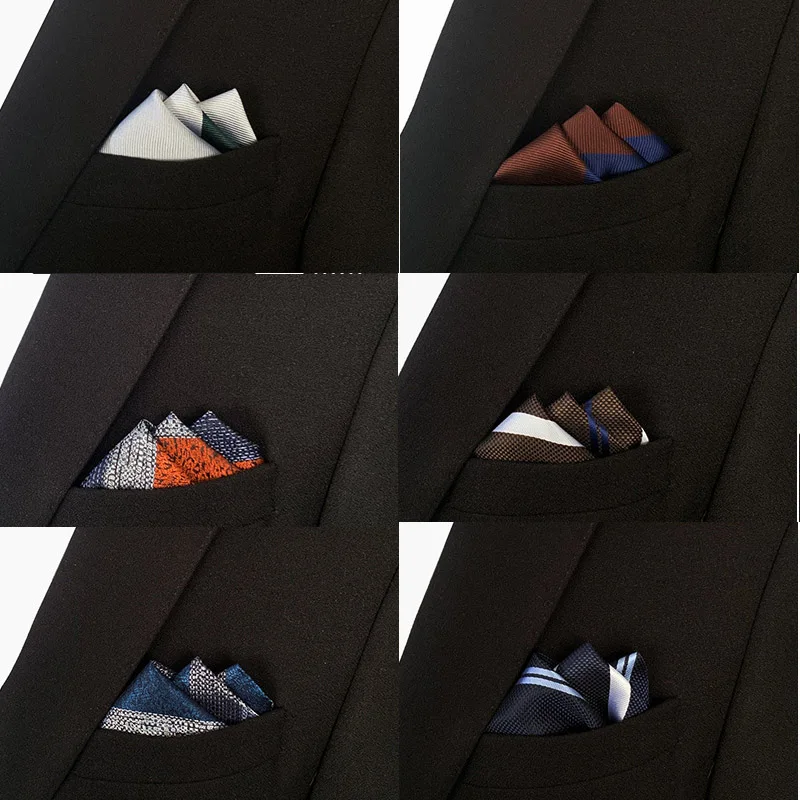 25cm*25cm Brand Silk Mens Pocket Towel Handkerchief Hanky Vintage Striped Pocket Square Wedding Party Gift Hankies