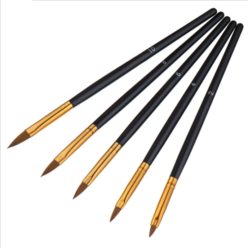 

5 pcs Nail Art Brush Black Crystal Liner Dotting Acrylic Builder Painting Drawing Carving Pen UV Gel Manicure Tool