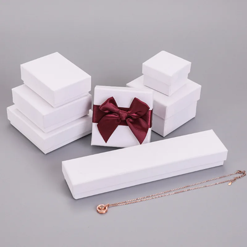 New Arrive Ring Earring Necklace Pendant Bracelet Jewelry Set Box White Kraft Paper Boxes For Women Gift Package Case