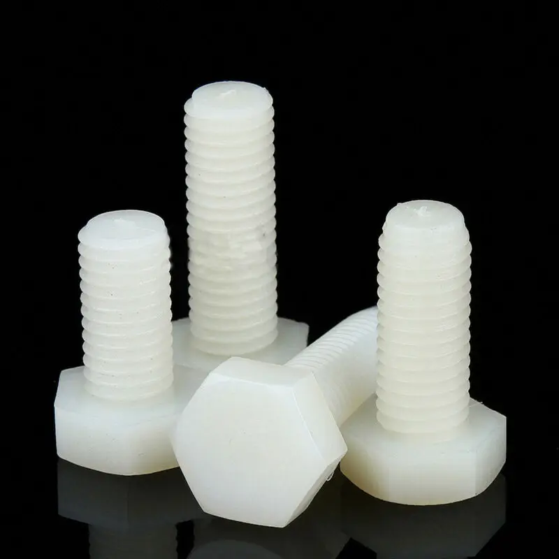 Vite esagonale in Nylon bianco vite a testa esagonale filettata metrica bullone isolato in plastica M3 M4 M5 M6 M8 M10 M12