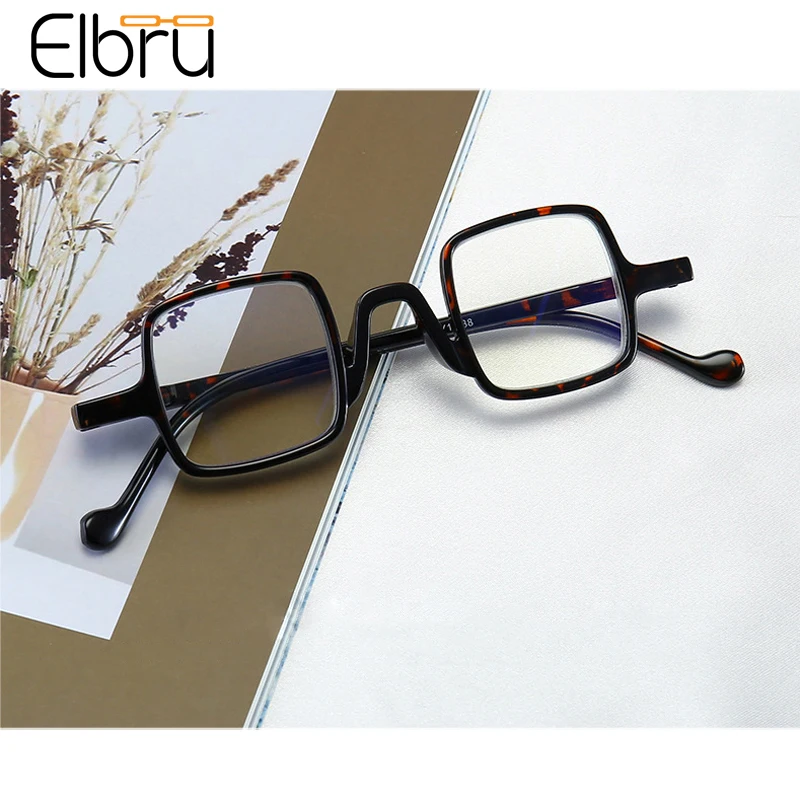 Elbru-gafas de lectura Vintage con luz azul para presbicia, lentes cuadradas a la moda, ultraligeras, antifatiga, para hombres y mujeres + 1 a + 4