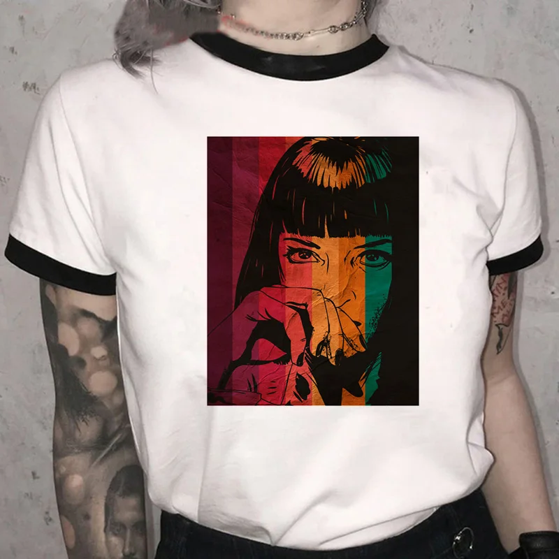 Vintage Pulp Fiction T Shirt Women Summer Harajuku Streetwear Tees Funny Cartoon Graphic Tshirt 90s Korean Unisex T-shir Female