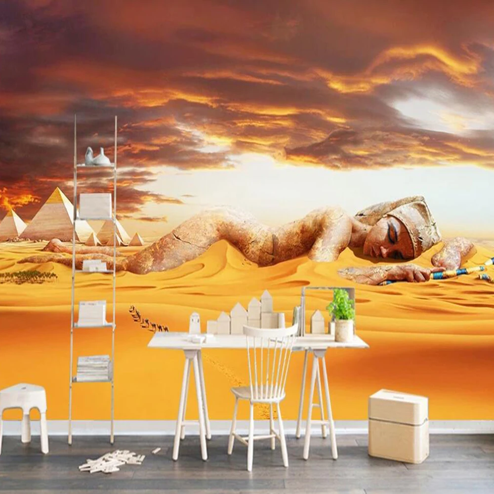 

Milofi custom wallpaper mural European minimalist Egyptian desert camel pyramid beauty background wall decoration wallpaper