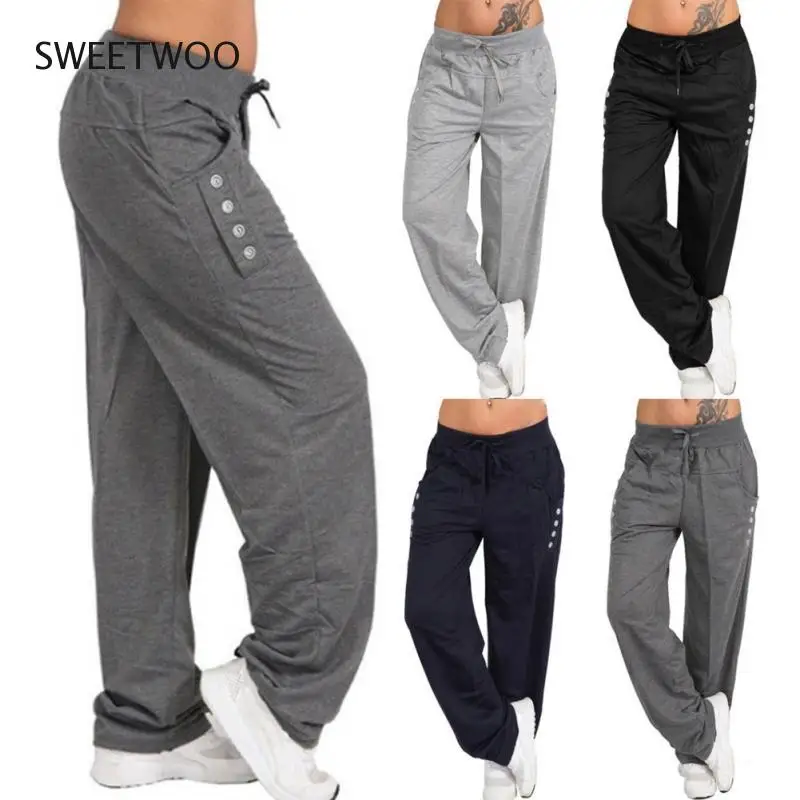 Women's  S-5Xl Sports Trousers Lace-Up Casual Loose Straight-Leg Pants Comprehensive Training Trousers Running Trousers