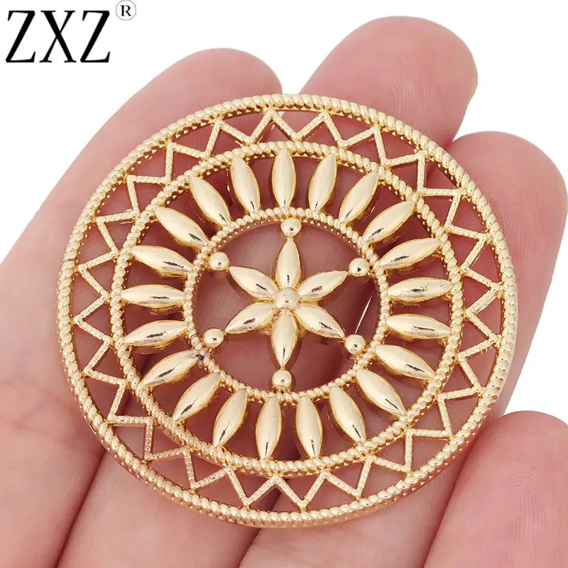 2pcs Gold New Fashion Plated Large Wheat Flower Round Boho Charms Pendants for DIY Necklace Jewelry Making Findings 47x47mm