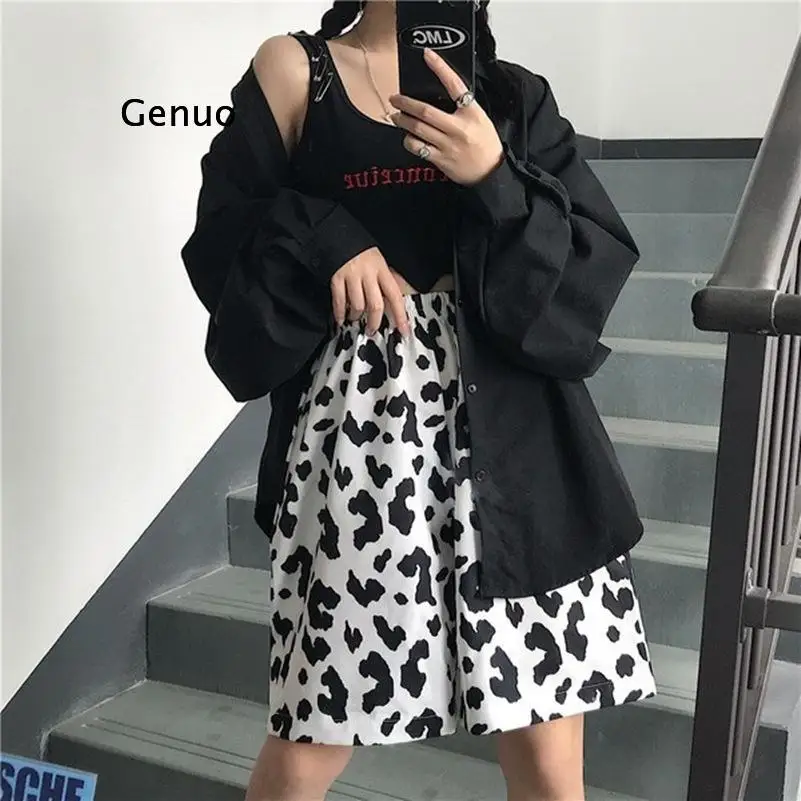 

White Cow Summer Running Sport Shorts for Women Streetwear Harajuku Korean Joggers Women Elastic High Waist Wide Leg Shorts