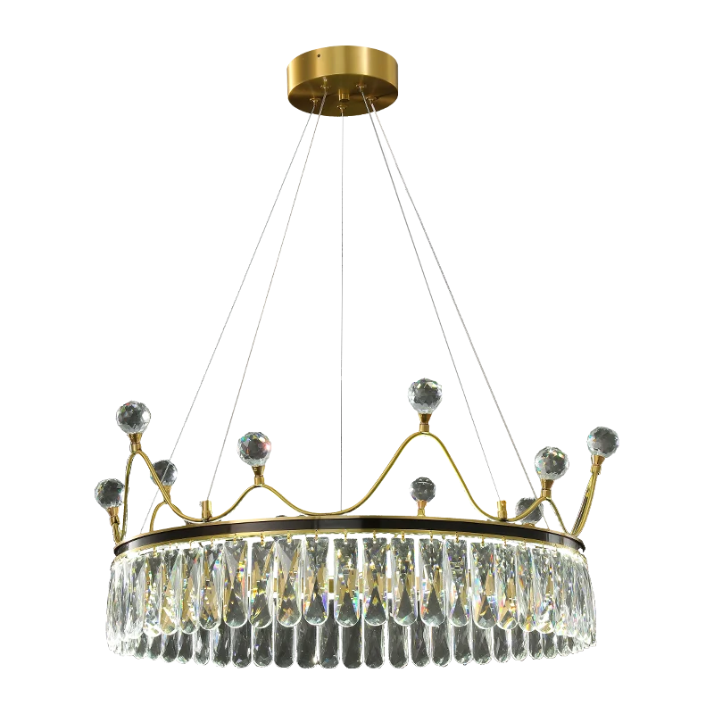 Creative Crown Crystal Pendant Lights Luxury Full Copper Luminaire Postmodern Living Room Bedroom Kids Room LED Hanging Lamp