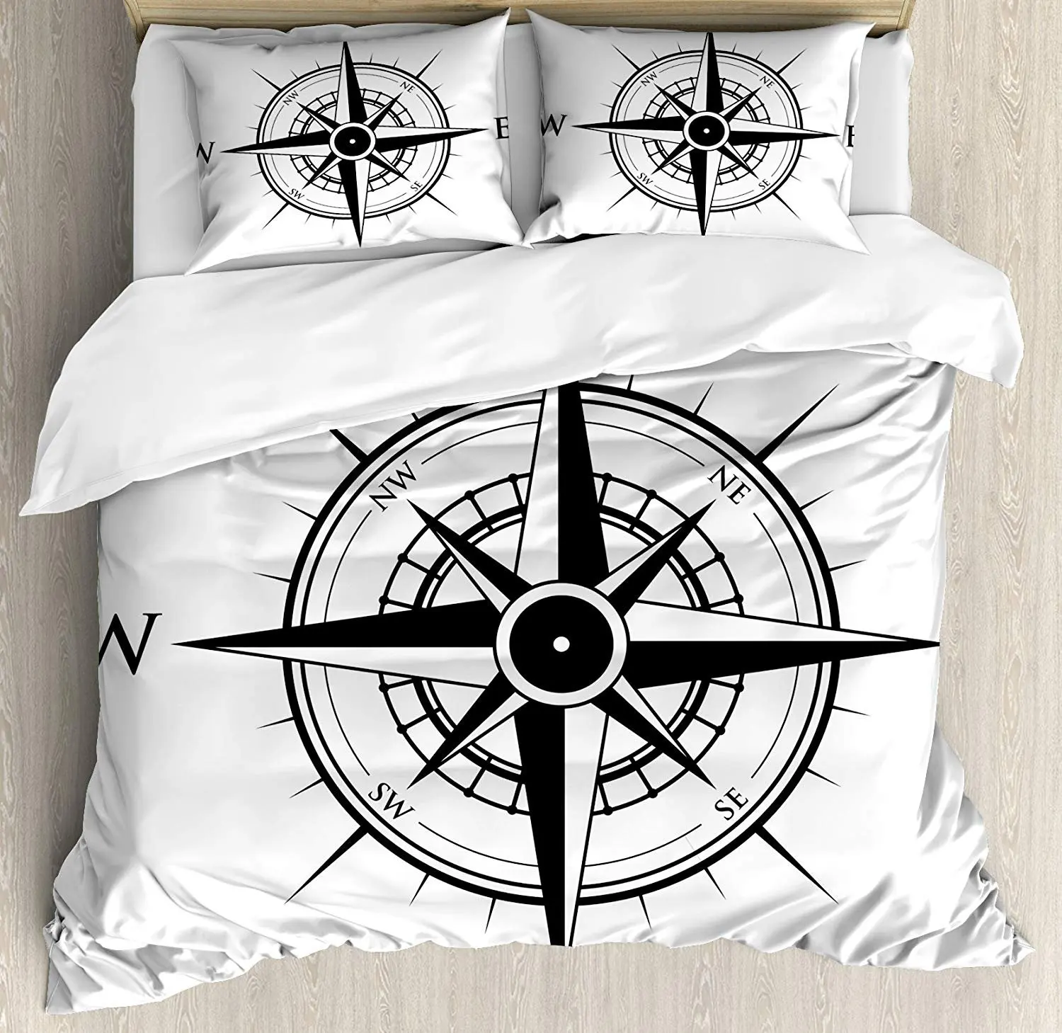 Compass Bedding Set Primitive Navigation Technology on the Sea Discovery of the World Travel Voyage Duvet Cover Pillowcase